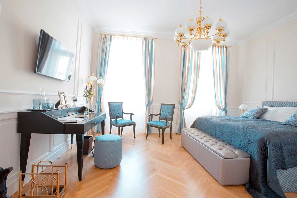 A warm hotel room