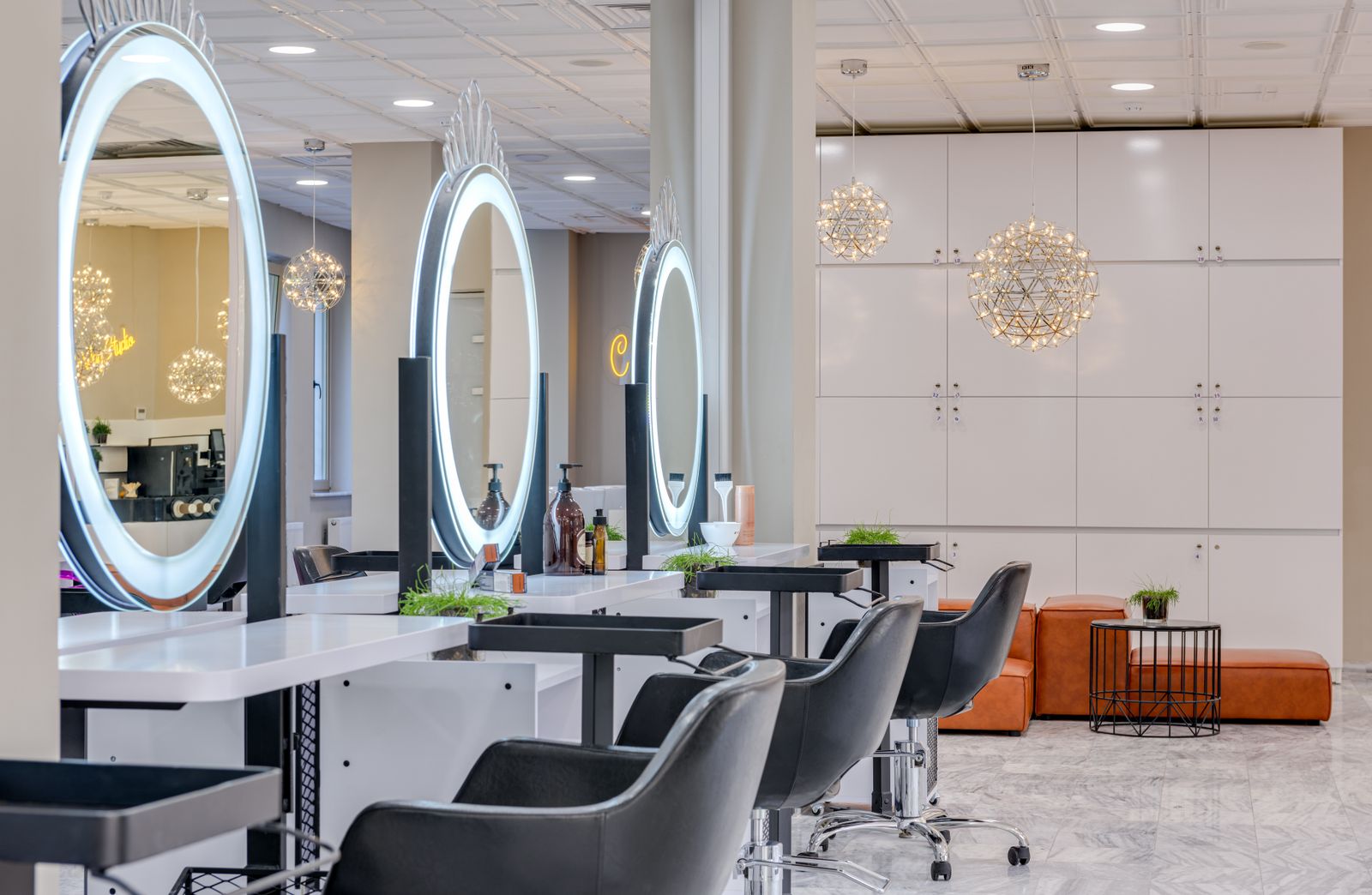 A warm hair salon interior
